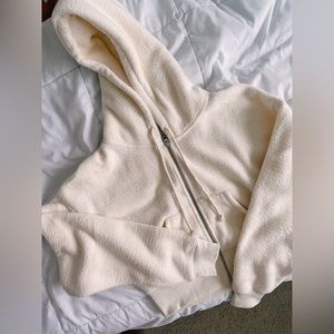 Madewell MWL Sherpa Zip-Front Drawstring Hoodie Sweatshirt